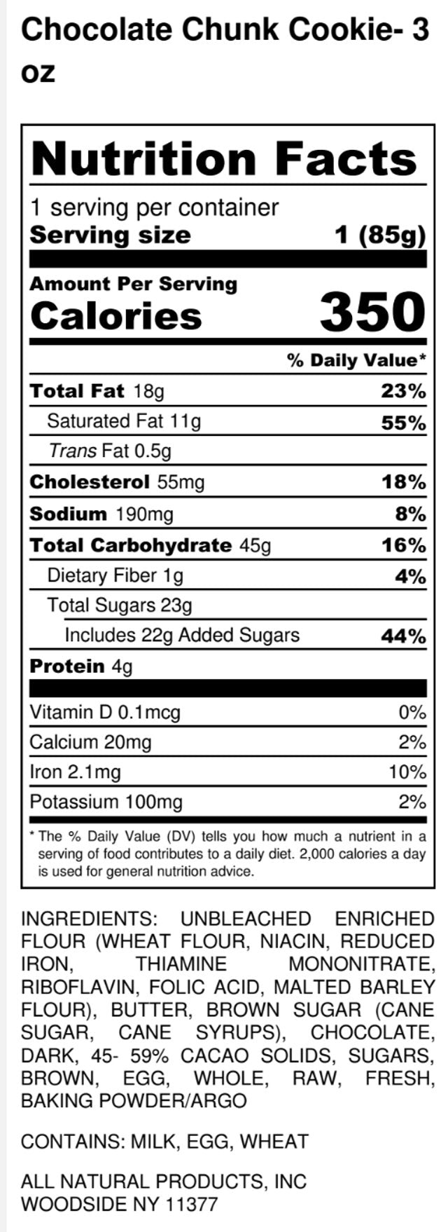 1 Big Chocolate Chunk Cookie - #shop_#cookiesDavidovich Bakery