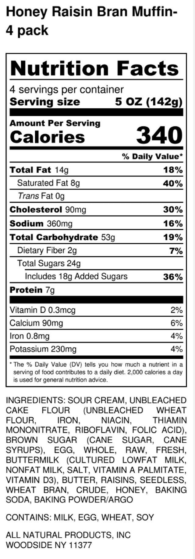 Honey Raisin Bran Muffins 4 pack - #shop_#MuffinsDavidovich Bakery