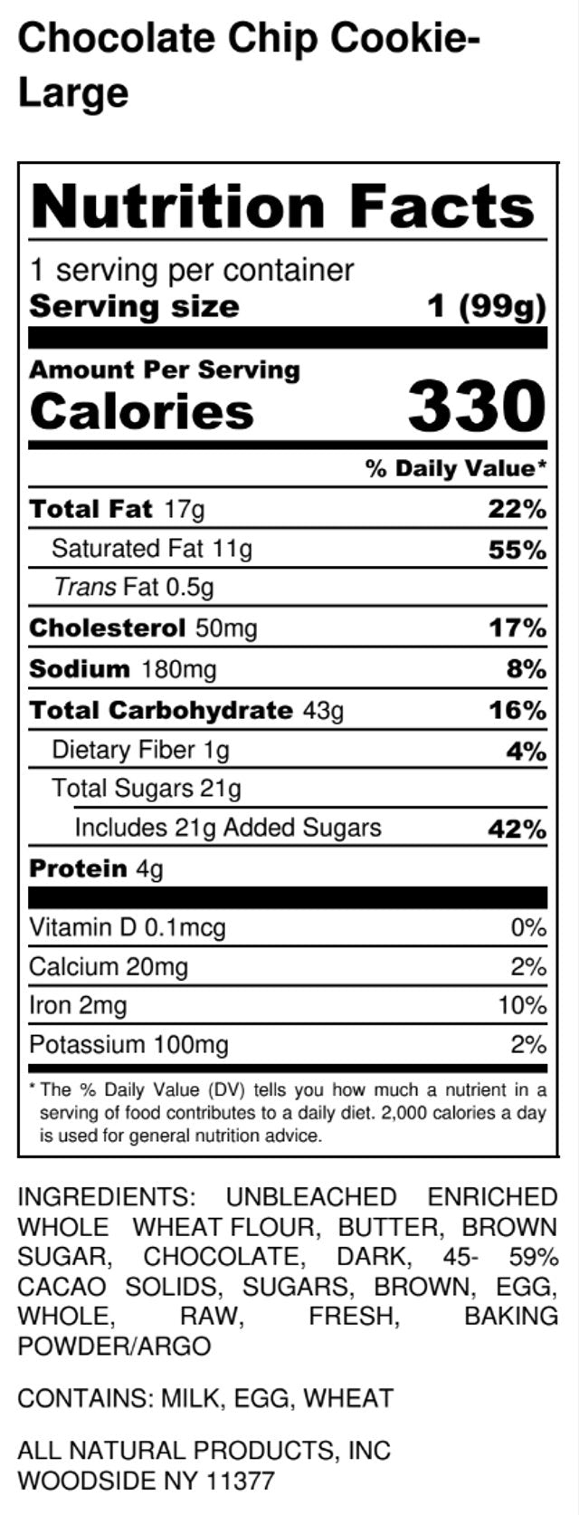 1 Big Chocolate Chip Cookie - #shop_#cookiesDavidovich Bakery