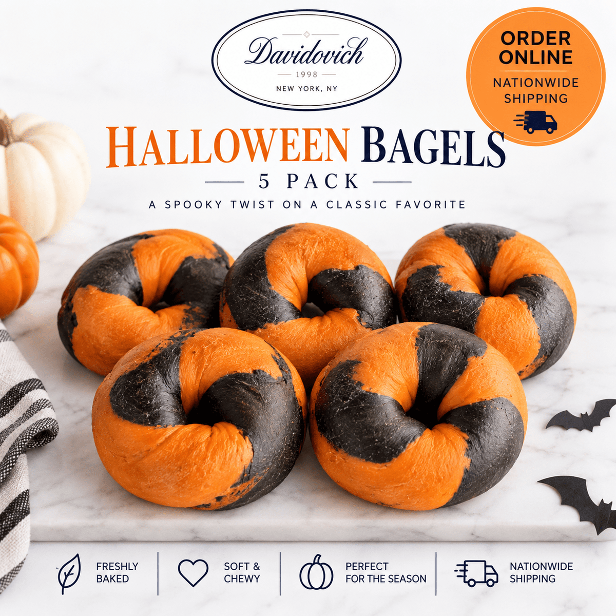 Halloween Plain Bagels 5 Pack - #shop_#BagelsDavidovich Bakery