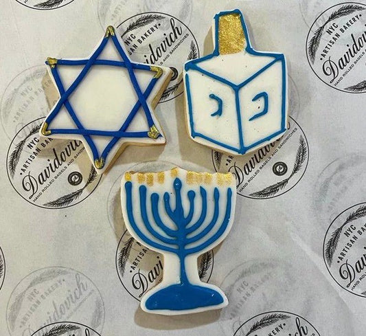 Hanukkah Cookies (6 Cookies - 3 Hand Decorated and 3 Assorted Cookies) - #shop_#Gift BoxesDavidovich Bakery